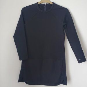 ZARA Black Tunic Top w/ Mesh Accent Modest High Neck Minimalist Dark Academia M